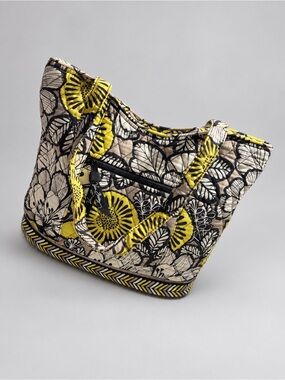 Vera Bradley Yellow Black Floral Quilted Tote